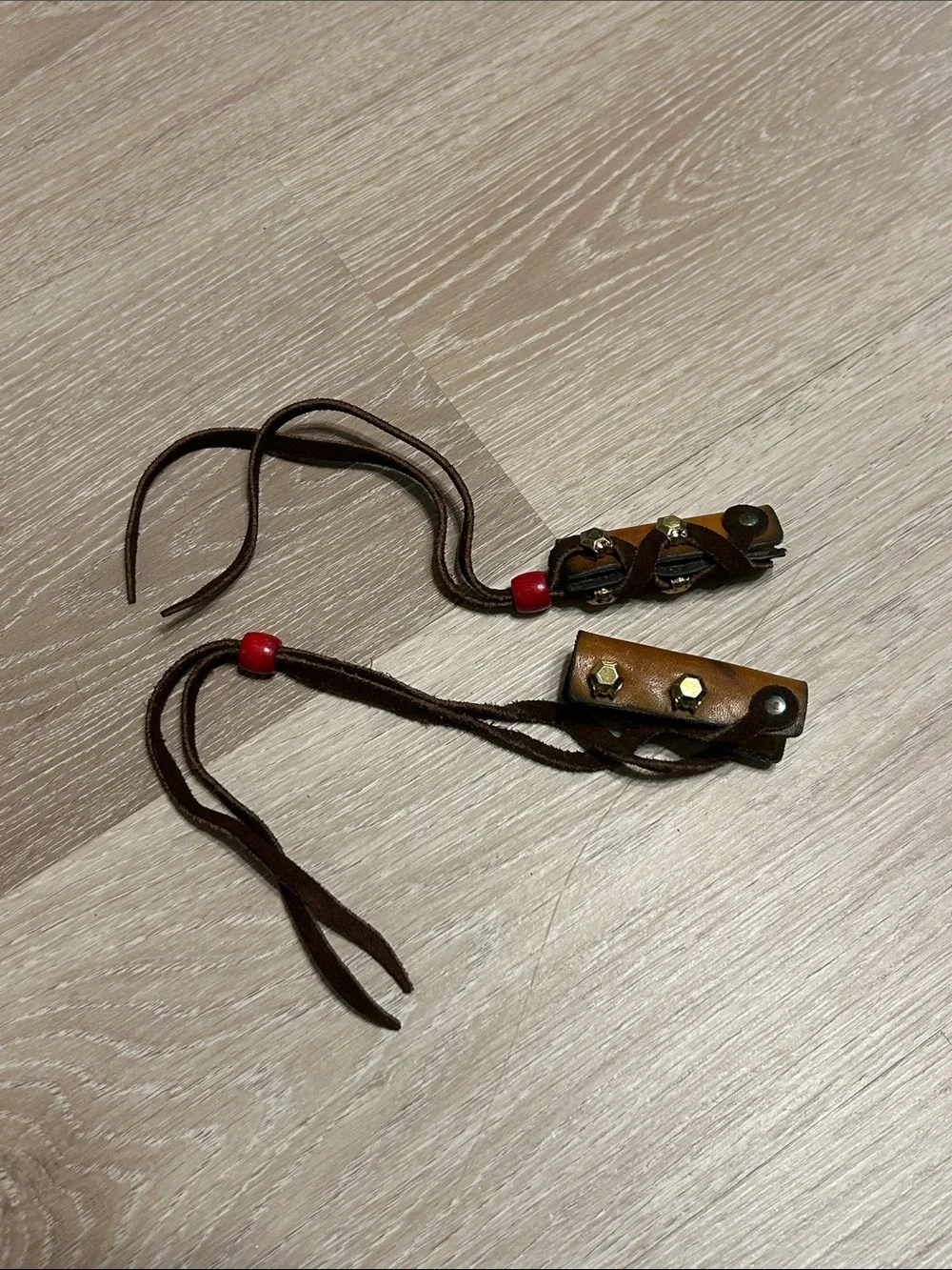 Pair of Vintage Native American Style Leather Hair Wraps/Braid Wraps